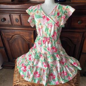 Tommy Bahama Floral‎ Dress Ruffle Tiered Flutter Sleeve Girl Size 5
